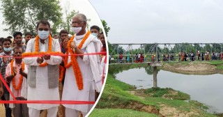मंझरियामा बन्यो झोलुङ्गे पुल, मन्त्री नआएपछि गाँउपालिका अध्यक्षले गरे उद्घाटन